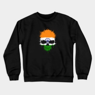 Chaotic Indian Flag Splatter Skull Crewneck Sweatshirt